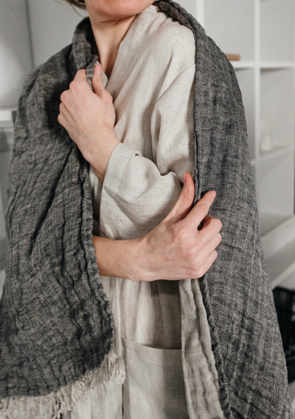 Linen Throw | Grey + Natural - Stone Hollow Farmstead