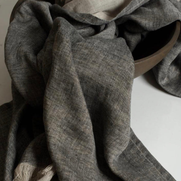 Linen Throw | Grey + Natural - Stone Hollow Farmstead